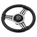 Schmitt Marine PU30 14" Wheel - Chrome Cap Spoke Inserts - Black Spokes - 3/4" Tapered Shaft [PU301404-44] - Wholesaler Elite LLC