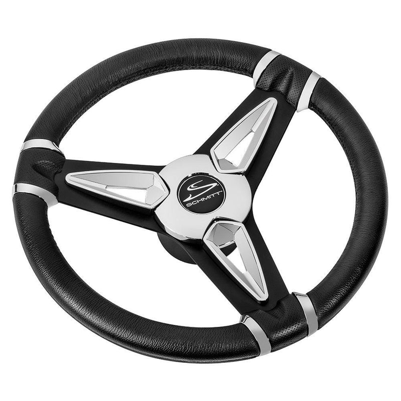 Schmitt Marine PU50 14" Wheel - Chrome Cap Spoke Inserts - Black Spokes - 3/4" Tapered Shaft [PU501404] - Wholesaler Elite LLC