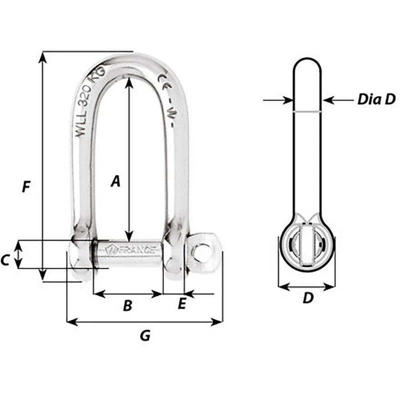 Wichard Self-Locking Long D Shackle - 10mm Diameter - 13/32" [01215] - Wholesaler Elite LLC