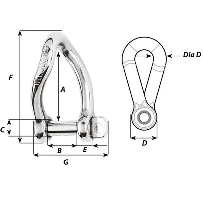 Wichard Self-Locking Twisted Shackle - 10mm Diameter - 13/32" [01225] - Wholesaler Elite LLC