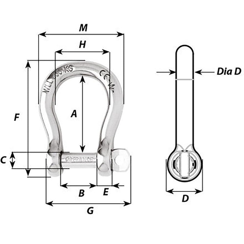 Wichard Not Self-Locking Bow Shackle - 20mm Diameter - 25/32" [01248] - Wholesaler Elite LLC