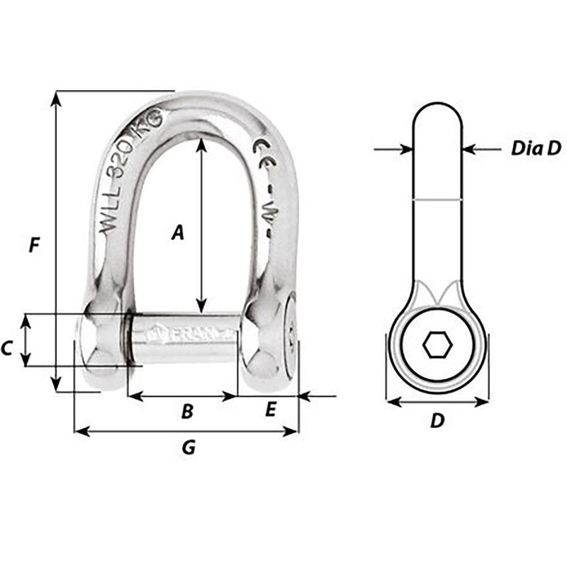 Wichard Self-Locking Allen Head Pin D Shackle - 12mm Diameter - 15/32" [01306] - Wholesaler Elite LLC