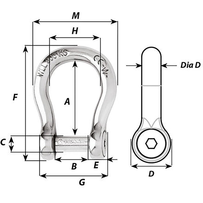 Wichard Self-Locking Allen Head Pin Bow Shackle - 10mm Diameter - 13/32" [01345] - Wholesaler Elite LLC