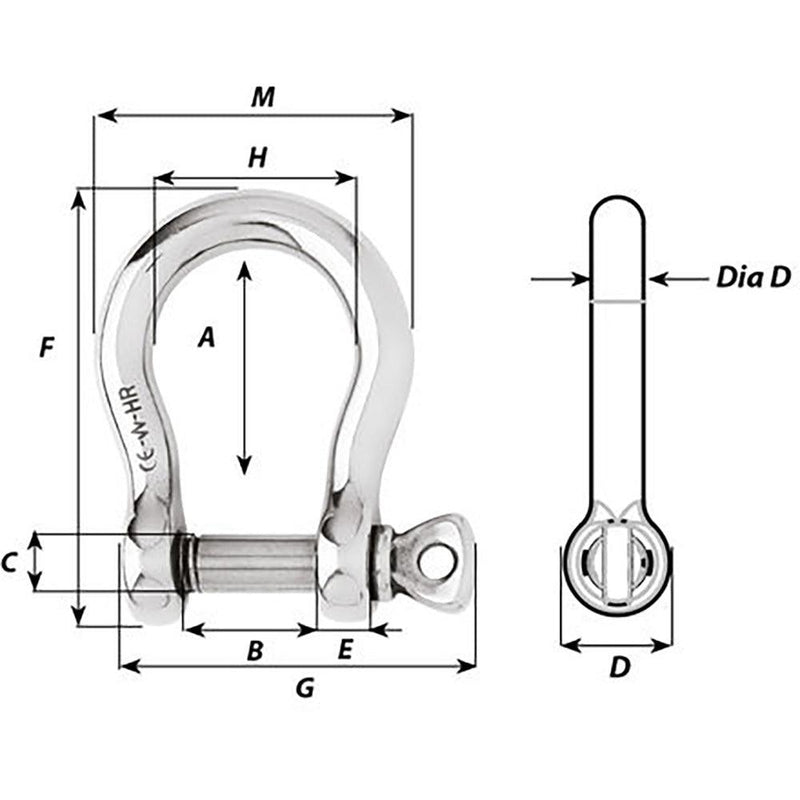 Wichard HR Bow Shackle - 12mm Pin Diameter [11246] - Wholesaler Elite LLC