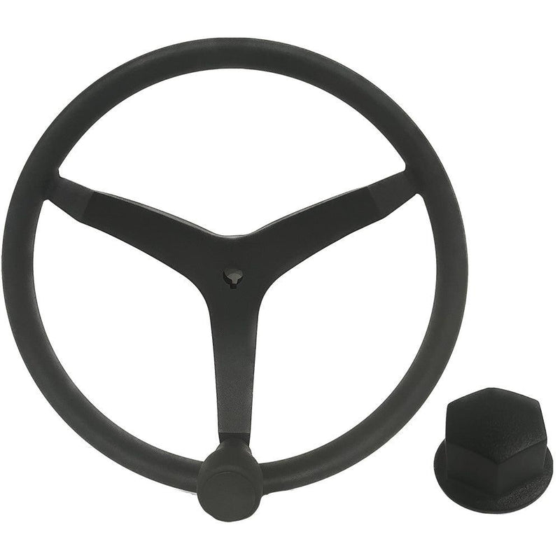 Uflex - V46 - 13.5" Stainless Steel Steering Wheel w/Speed Knob Chrome Nut - Black [V46B KIT] - Wholesaler Elite LLC