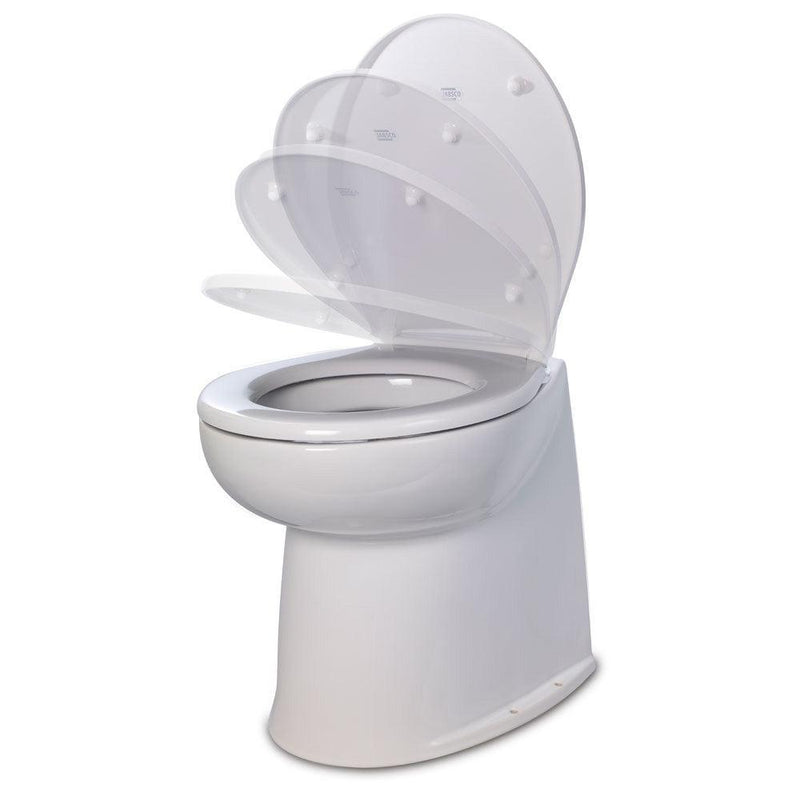 Jabsco Deluxe Flush 14" Straight Back 12V Raw Water Electric Marine Toilet w/Remote Rinse Pump Soft Close Lid [58280-3012] - Wholesaler Elite LLC