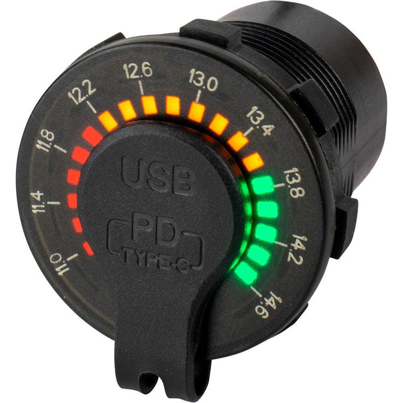 Sea-Dog Round Rainbow Voltmeter w/USB USB-C Power Socket [426519-1] - Wholesaler Elite LLC