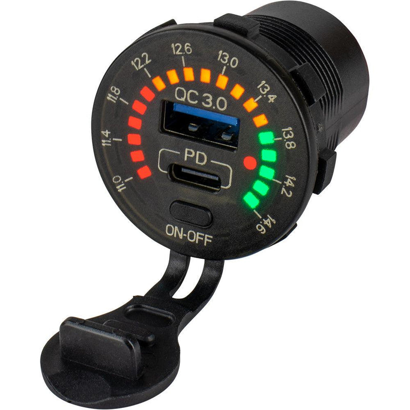 Sea-Dog Round Rainbow Voltmeter w/USB USB-C Power Socket [426519-1] - Wholesaler Elite LLC
