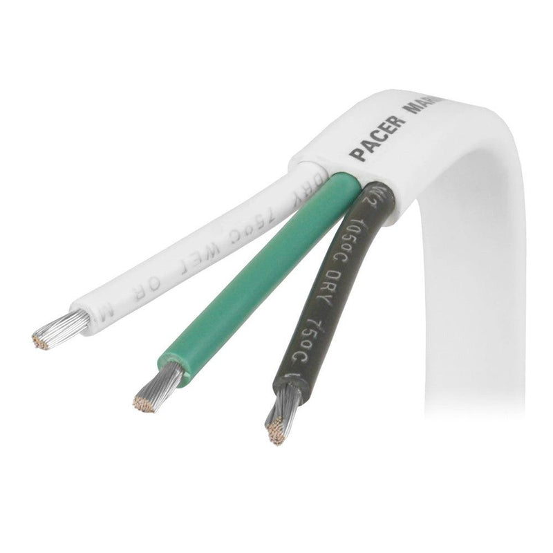 Pacer White Triplex Cable - 14/3 AWG - Black/Green/White - Sold by the Foot [W14/3-FT] - Wholesaler Elite LLC